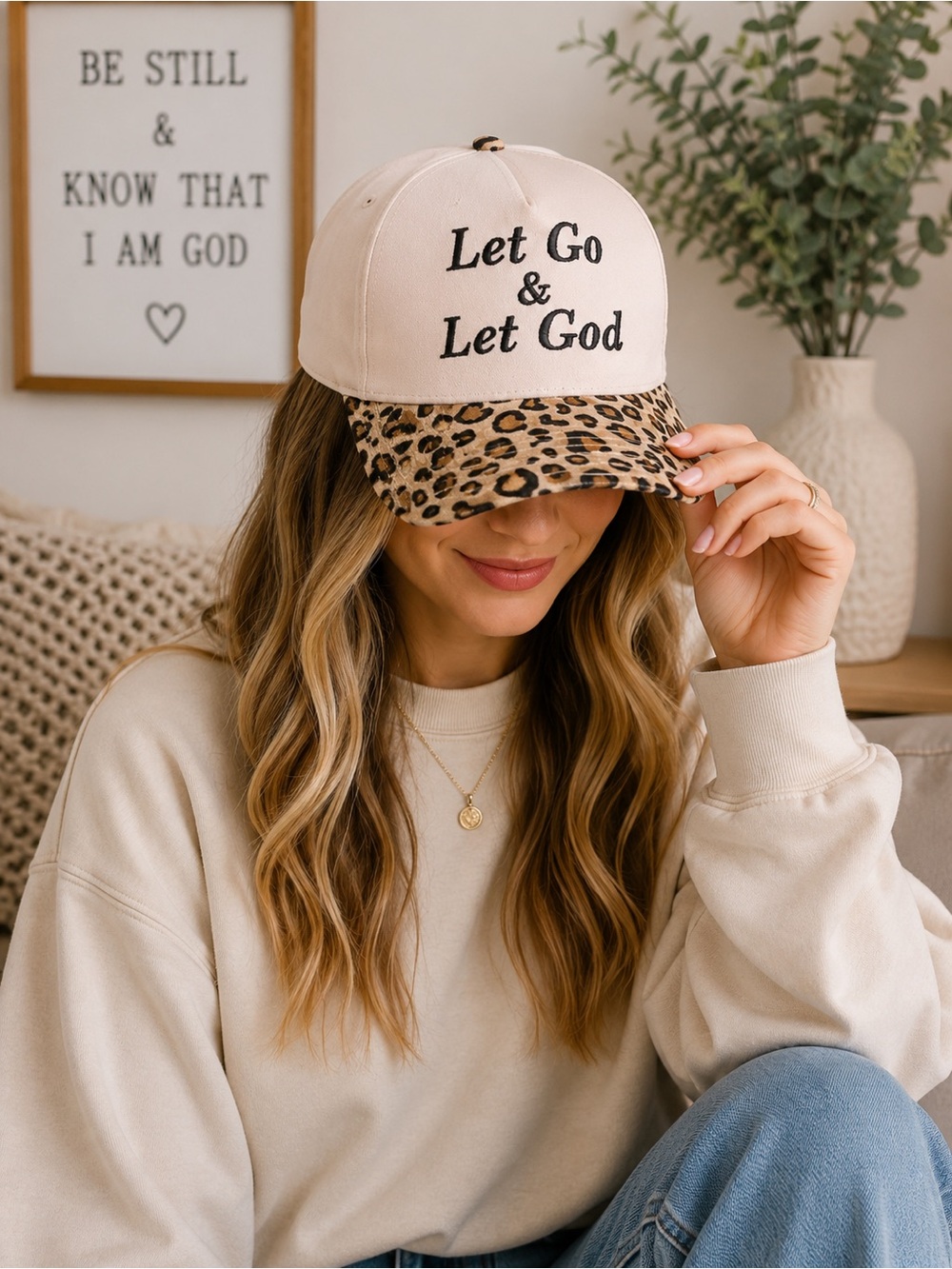 Let Go Let God Leopard Print Faith Baseball Cap Adjustable Hat